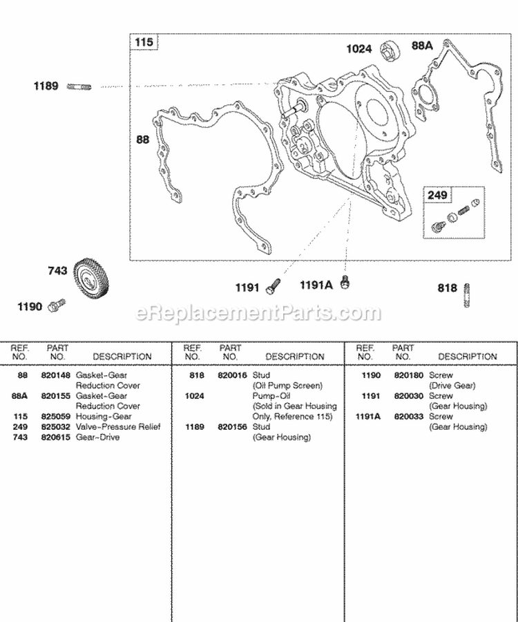 Gear Housing Drive Gear Diagram and Parts List for 583447-0217-E2  Briggs and Stratton Engine